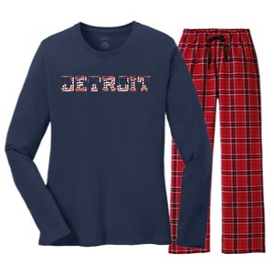 Detroit USA FLAG Grunge Women's Long Sleeve Flannel Pajama Set 