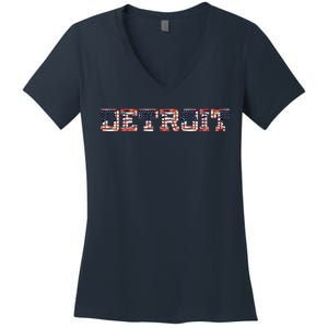 Detroit USA FLAG Grunge Women's V-Neck T-Shirt