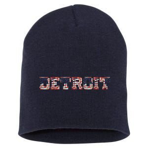 Detroit USA FLAG Grunge Short Acrylic Beanie