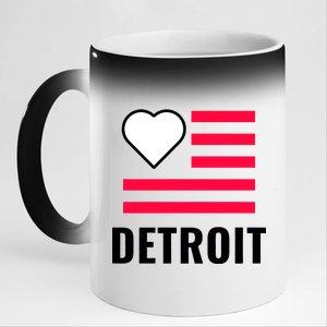 Detroit USA Flag Love 11oz Black Color Changing Mug