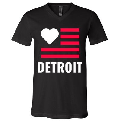 Detroit USA Flag Love V-Neck T-Shirt