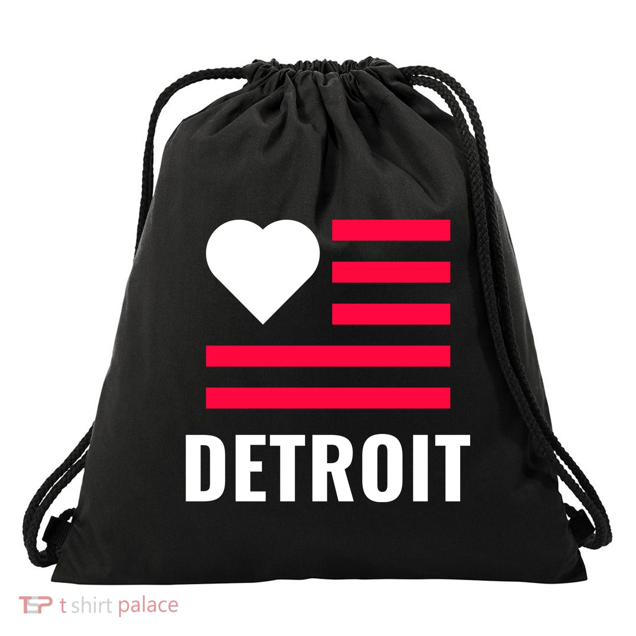 Detroit USA Flag Love Drawstring Bag