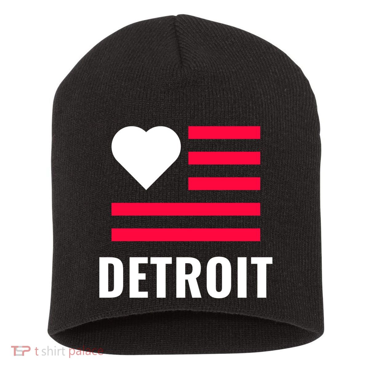 Detroit USA Flag Love Short Acrylic Beanie