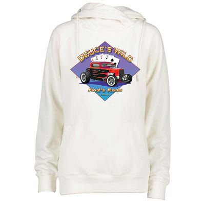 Deuce's Wild Hot Rod Larry Grossman Womens Funnel Neck Pullover Hood