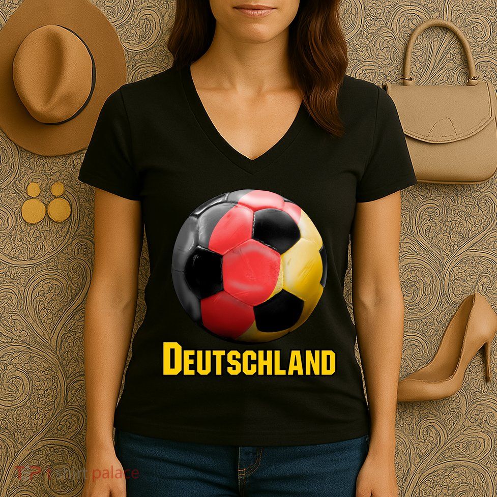 Deutschland German Flag Germany Soccer Style Women's V-Neck T-Shirt