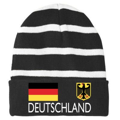 Deutschland Germany Soccer Striped Beanie with Solid Band