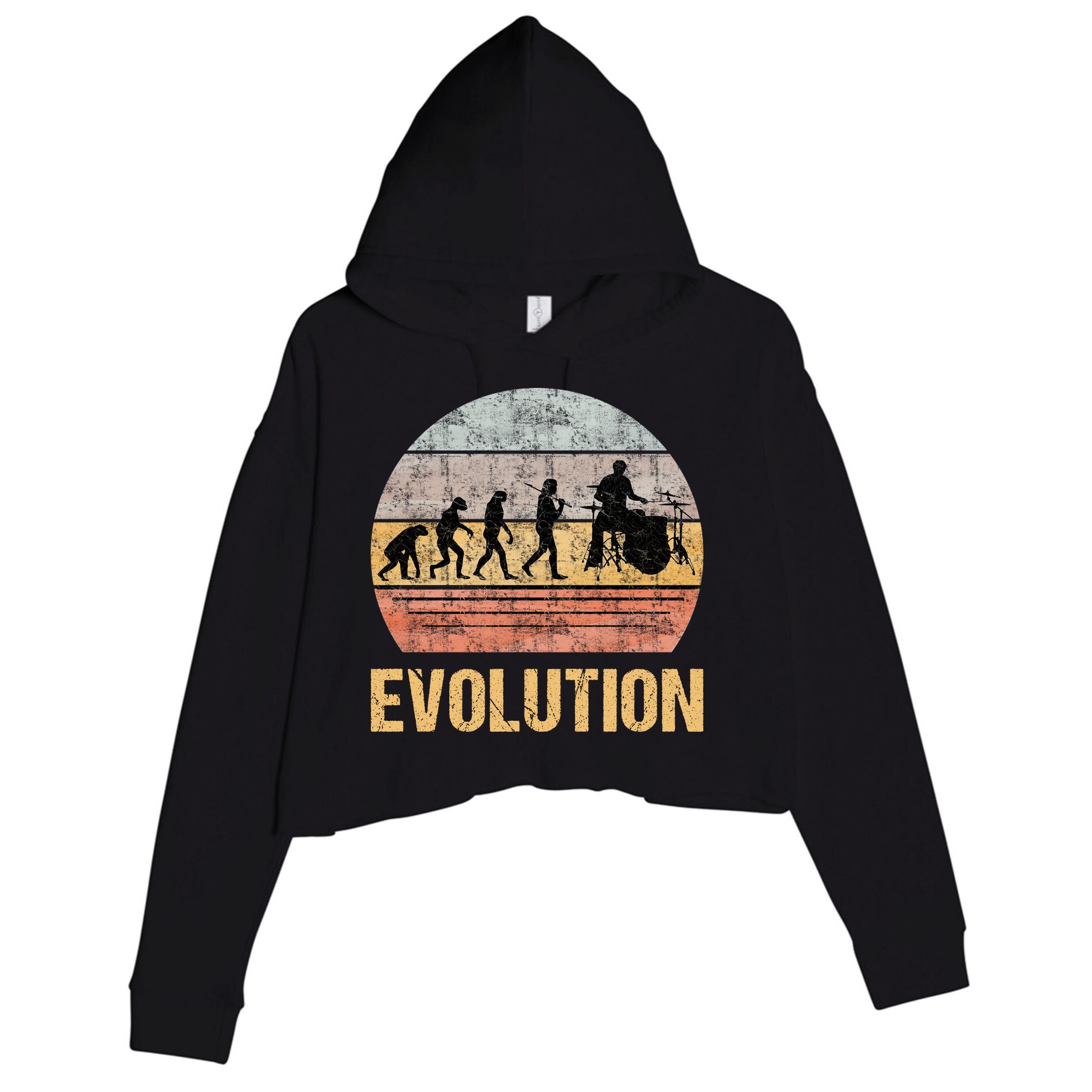 Drummer Evolution Vintage Retro Crop Fleece Hoodie