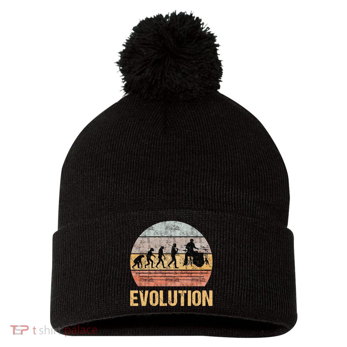 Drummer Evolution Vintage Retro Pom Pom 12in Knit Beanie