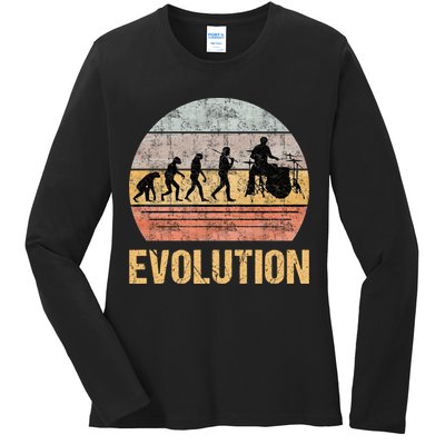 Drummer Evolution Vintage Retro Ladies Long Sleeve Shirt