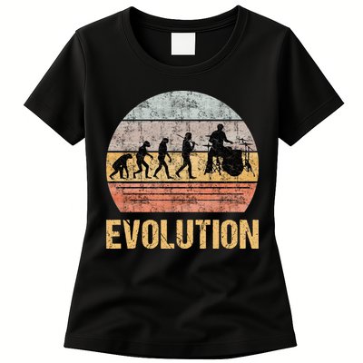 Drummer Evolution Vintage Retro Womens T-Shirt