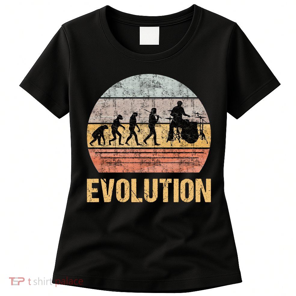 Drummer Evolution Vintage Retro Womens T-Shirt