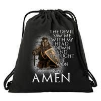 Devil Though He Won Until I Said Amen Drawstring Bag