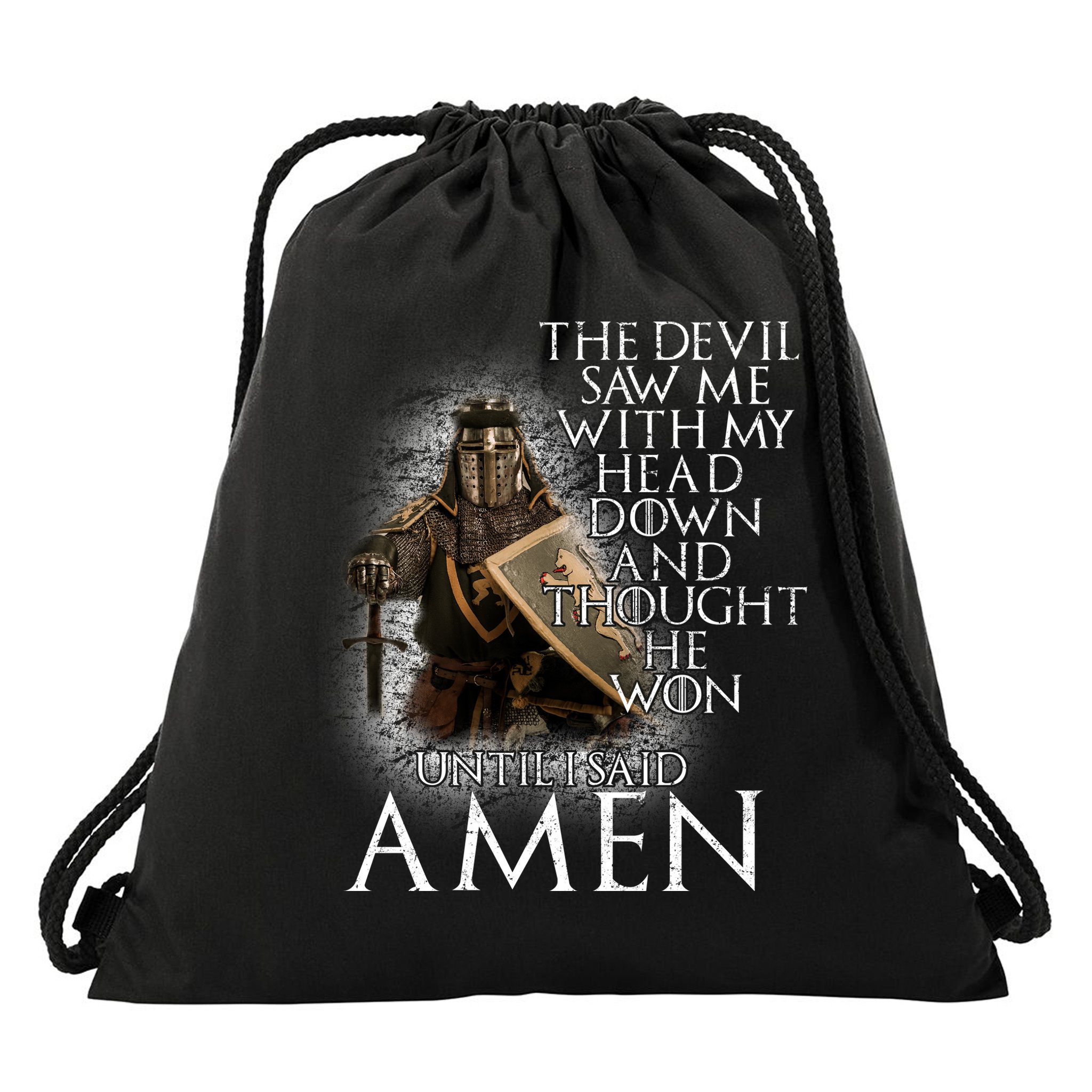 Devil Though He Won Until I Said Amen Drawstring Bag