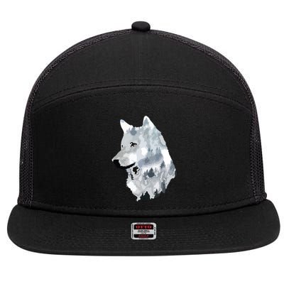 Double Exposure Wolf Wolves Lover Gift Artsy Animal Wildlife 7 Panel Mesh Trucker Snapback Hat