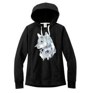 Double Exposure Wolf Wolves Lover Gift Artsy Animal Wildlife Women's Fleece Hoodie