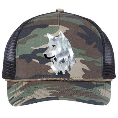 Double Exposure Wolf Wolves Lover Gift Artsy Animal Wildlife Retro Rope Trucker Hat Cap