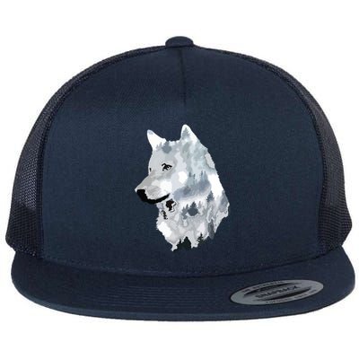 Double Exposure Wolf Wolves Lover Gift Artsy Animal Wildlife Flat Bill Trucker Hat