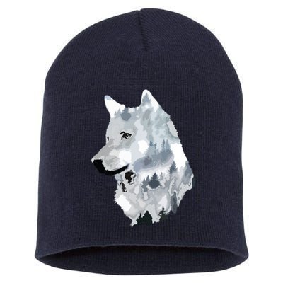 Double Exposure Wolf Wolves Lover Gift Artsy Animal Wildlife Short Acrylic Beanie