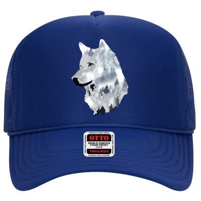 Double Exposure Wolf Wolves Lover Gift Artsy Animal Wildlife High Crown Mesh Back Trucker Hat