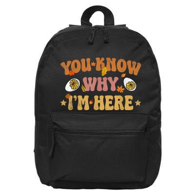 Deviled Eggs You Know Why Im Here Thanksgiving 16 in Basic Backpack