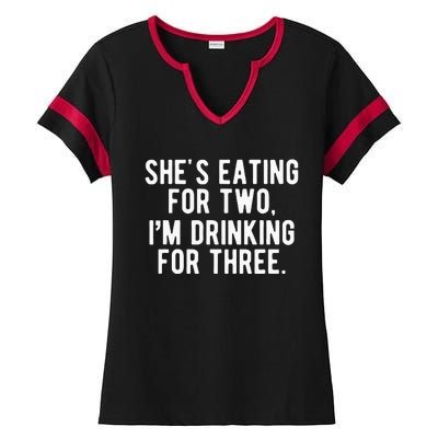 Drinking For 3 Funny New Dad Father Pregnancy Announcement Ladies Halftime Notch Neck Tee