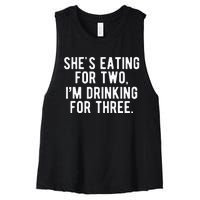 Drinking For 3 Funny New Dad Father Pregnancy Announcement Women's Racerback Cropped Tank