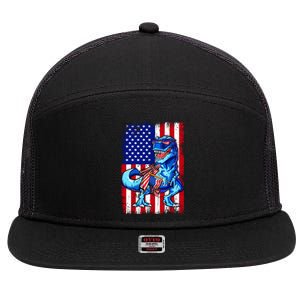 Dinosaurs Funny 4th Of July American Flag T Rex Gift 7 Panel Mesh Trucker Snapback Hat