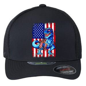 Dinosaurs Funny 4th Of July American Flag T Rex Gift Flexfit Unipanel Trucker Cap