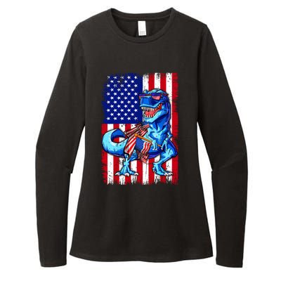 Dinosaurs Funny 4th Of July American Flag T Rex Gift Womens CVC Long Sleeve Shirt