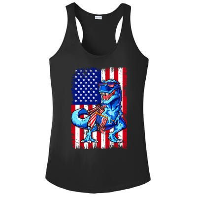 Dinosaurs Funny 4th Of July American Flag T Rex Gift Ladies PosiCharge Competitor Racerback Tank