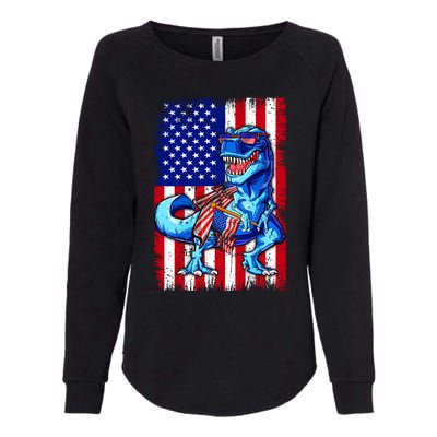 Dinosaurs Funny 4th Of July American Flag T Rex Gift Womens California Wash Sweatshirt