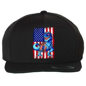 Dinosaurs Funny 4th Of July American Flag T Rex Gift Wool Snapback Cap