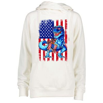 Dinosaurs Funny 4th Of July American Flag T Rex Gift Womens Funnel Neck Pullover Hood