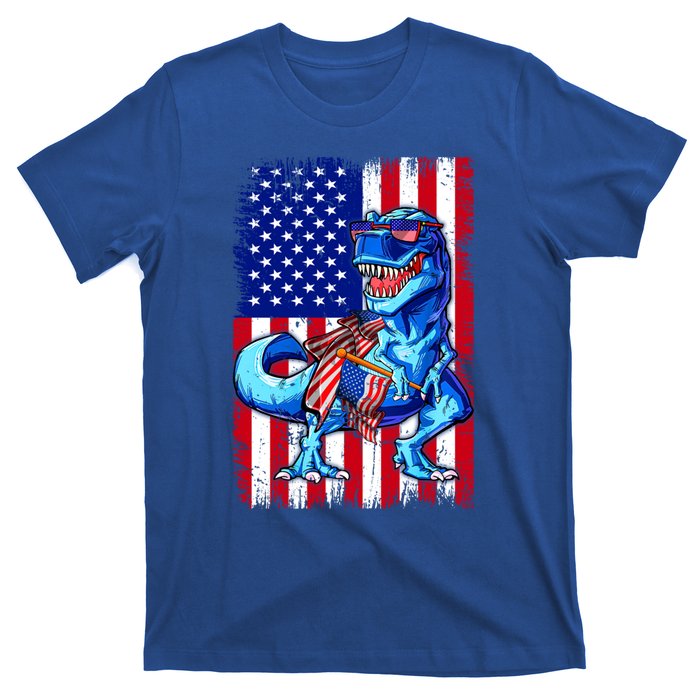 Dinosaurs Funny 4th Of July American Flag T Rex Gift T-Shirt