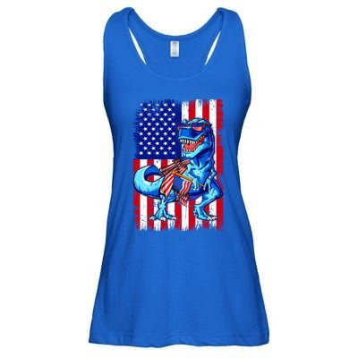 Dinosaurs Funny 4th Of July American Flag T Rex Gift Ladies Essential Flowy Tank