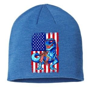 Dinosaurs Funny 4th Of July American Flag T Rex Gift Sustainable Beanie