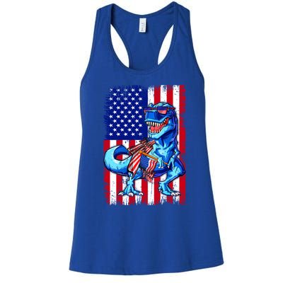 Dinosaurs Funny 4th Of July American Flag T Rex Gift Women's Racerback Tank