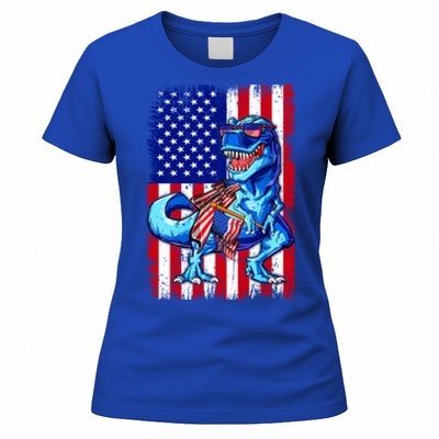 Dinosaurs Funny 4th Of July American Flag T Rex Gift Women's T-Shirt