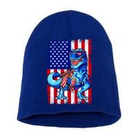 Dinosaurs Funny 4th Of July American Flag T Rex Gift Short Acrylic Beanie