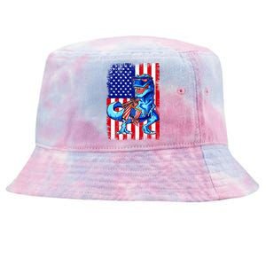 Dinosaurs Funny 4th Of July American Flag T Rex Gift Tie-Dyed Bucket Hat