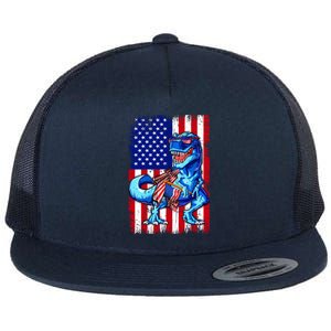 Dinosaurs Funny 4th Of July American Flag T Rex Gift Flat Bill Trucker Hat