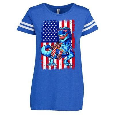 Dinosaurs Funny 4th Of July American Flag T Rex Gift Enza Ladies Jersey Football T-Shirt