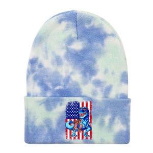 Dinosaurs Funny 4th Of July American Flag T Rex Gift Tie Dye 12in Knit Beanie