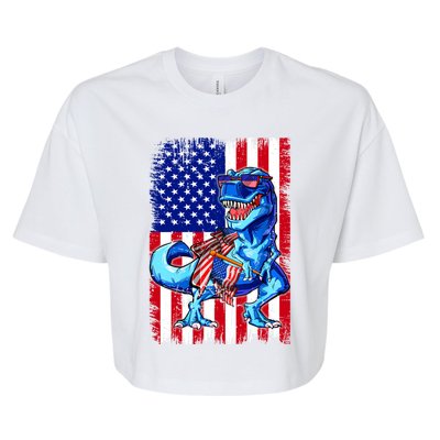 Dinosaurs Funny 4th Of July American Flag T Rex Gift Bella+Canvas Jersey Crop Tee