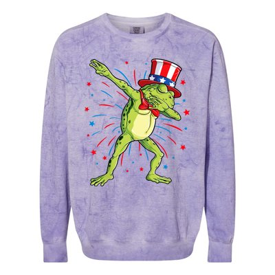 Dabbing Frog 4th Of July Usa American Flag Colorblast Crewneck Sweatshirt