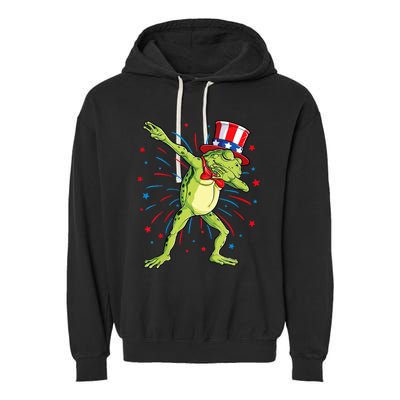 Dabbing Frog 4th Of July Usa American Flag Garment-Dyed Fleece Hoodie