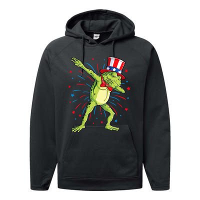 Dabbing Frog 4th Of July Usa American Flag Performance Fleece Hoodie