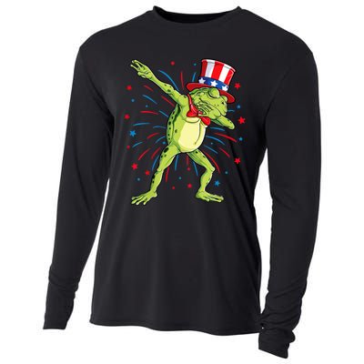 Dabbing Frog 4th Of July Usa American Flag Cooling Performance Long Sleeve Crew