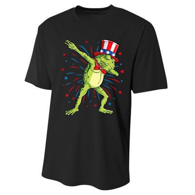 Dabbing Frog 4th Of July Usa American Flag Performance Sprint T-Shirt