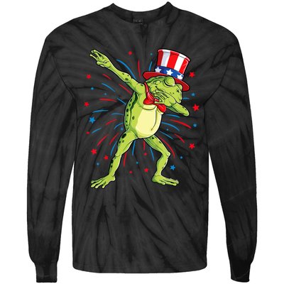 Dabbing Frog 4th Of July Usa American Flag Tie-Dye Long Sleeve Shirt